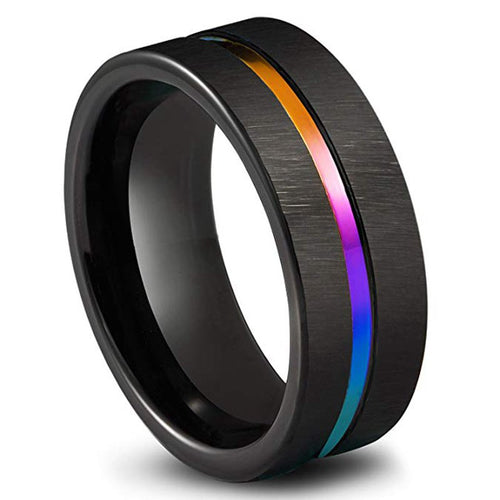 Black Titanium Stainless Steel  8mm Colorful Rainbow