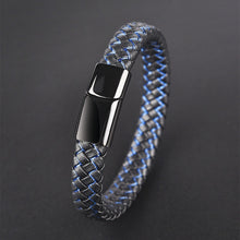 Load image into Gallery viewer, Black Blue Braided Leather X